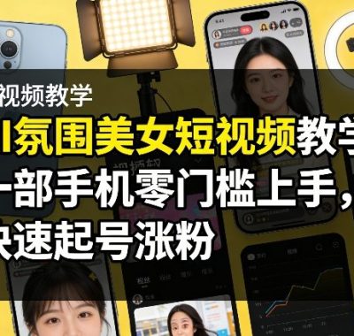 AI氛围美女短视频教学，一部手机零门槛上手，快速起号涨粉