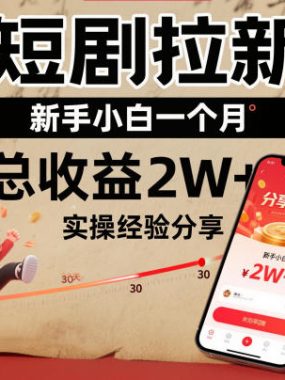 短剧拉新新手小白一个月总收益2W+实操经验分享