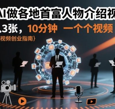 用AI做各地首富人物介绍视频，日入3张，10分钟一个视频
