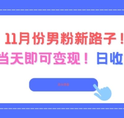 11月份男粉新路子，起号后当天即可变现，日收益4张