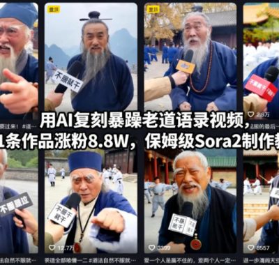 用AI复刻暴躁老道语录视频，21条作品涨粉8.8W，保姆级Sora2制作教学