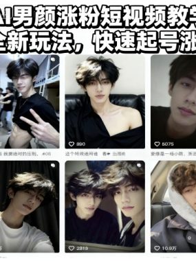 AI男颜涨粉短视频教学，全新玩法，快速起号涨粉