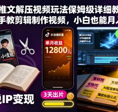 小说推文解压视频玩法保姆级详细教程,手把手教剪辑制作视频,小白也能月入1W+