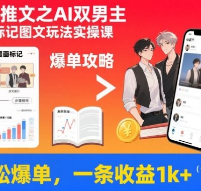 小说推文之AI双男主漫画标记图文玩法实操课，轻松爆单，一条收益1k+