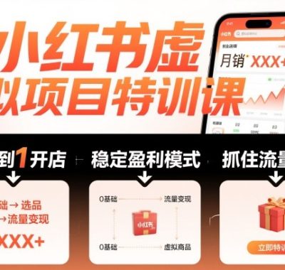 小红书虚拟项目特训课，帮你从0到1打造稳定盈利的店铺，抓住流量红利（更新9月）