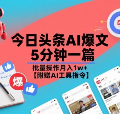今日头条AI爆文，5分钟一篇，批量操作月入1w+【附赠AI工具指令】