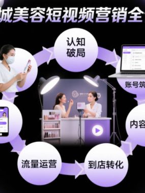 同城美容短视频营销全体系，从认知破局、账号筑基、内容创作、流量运营到到店转化的完整落地体系