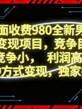 外面收费980全新男粉变现项目，竞争小，利润高，多种方式变现，独家技术